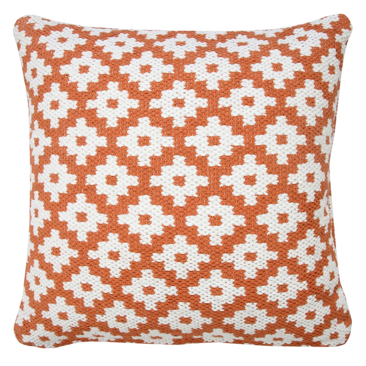 Laddha Home Designs 20" Orange and White Swiss Sun Geometric Square Throw Pillow